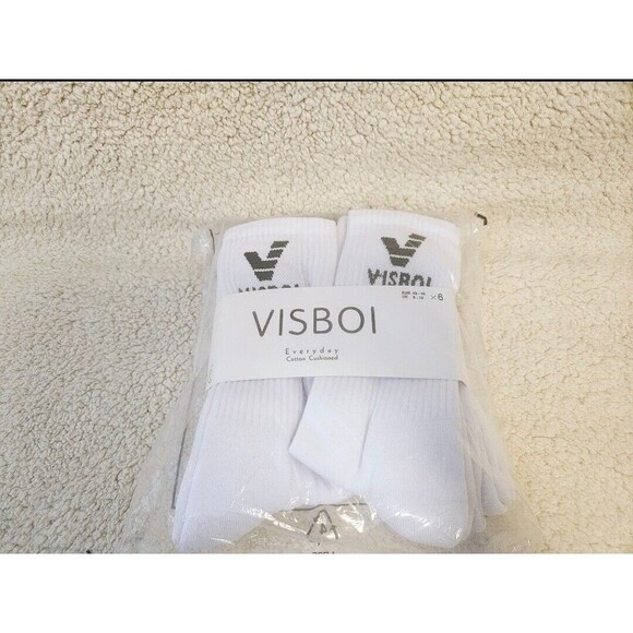 US Size 6-10: Women's and Men's 6 Pairs Everyday Cushioned Crew Socks (White) - Picture 6 of 7
